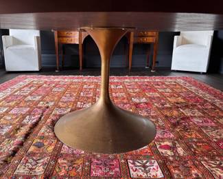 RH Aero Round Dining Table with Walnut Top and Bronze Base. Measures  72" D x 29.5" H. Photo 2 of 5. 
