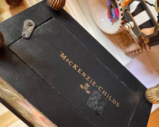Mackenzie-Childs "Pretty as a Bow" Desk Clock. Measures 7.5" W x 4" D x 12.5" H. Photo 4 of 4.