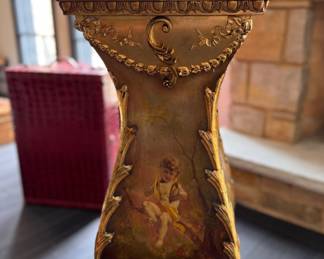 Antique Louis XV Style Gilded Pedestal with Vernis Martin Style Figural Panels. Measures Approximately 36" H. Photo 5 of 6. 