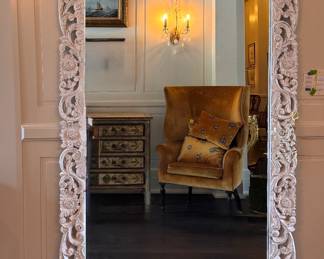 Hand-Carved White Floor Mirror. Measures 40” W x 80” H. Photo 1 of 2. 