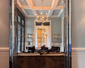 RH Smoked Glass Mirrored Frame Floor Mirror. Measures 54" W x 96" H. Photo 1 of 4. 