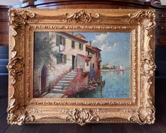 Venice Canal Oil Painting Signed by Artist P. Mastello. Measures 30" W x 20" H; 42" W x 33" H Overall. Photo 1 of 4. 