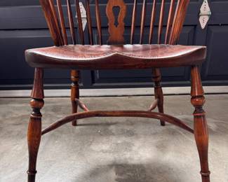 Set of 12 Vintage English Windsor Hoop-Back Armchairs — Pierced Splat, Elm Seats, Made in England. Each Measures 21" W x 24" D with 18" Seat Height. Photo 4 of 5.