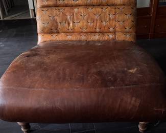 Monumental Double Leather Upholstered Chaise with Nailhead & Hair-On-Hide Trim. Measures 54" W x 74" W. Photo 1 of 5. 