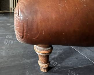 Monumental Double Leather Upholstered Chaise with Nailhead & Hair-On-Hide Trim. Measures 54" W x 74" W. Photo 5 of 5