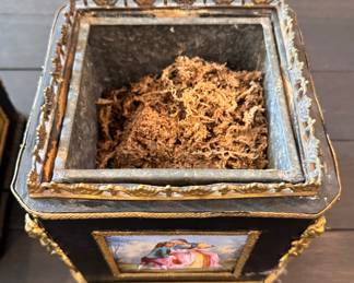 Pair of Victorian Tole Cachepots with Liners. Each Measures 8" x 8" x 8" H. Photo 2 of 2. 