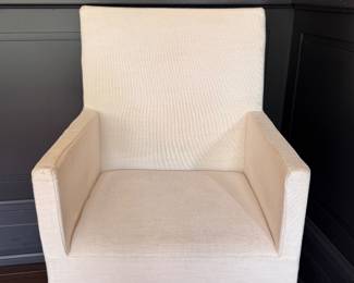Set of 8 RH Ellison Track Arm Dining Chair in Linen Upholstery. On Casters. Each Measures 24" W x 26" D with 19" Seat Height. Photo 1 of 3. 