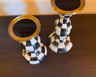 Mackenzie-Childs Courtly Check Large Pillar Candlesticks. One Measures 9" H; The Other 7" H. Photo 2 of 2. 