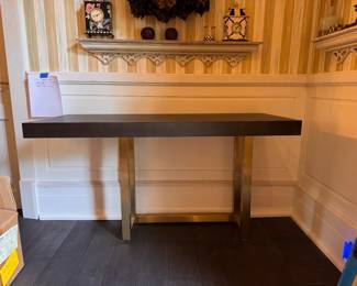 Contemporary Console / Desk with Brass Frame. Measures 54" W x 23" D x 32" H with 29" Clearance. Photo 1 of 3. 