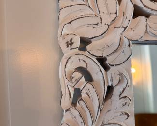 Hand-Carved White Floor Mirror. Measures 40” W x 80” H. Photo 2 of 2.