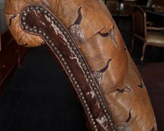 Monumental Double Leather Upholstered Chaise with Nailhead & Hair-On-Hide Trim. Measures 54" W x 74" W. Photo 4 of 5.