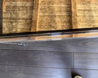 Chrome and Smoked Mirrored Glass Cocktail Table with Lacquered Ebony Raised Edge Trim. Measures 48" x 48" x 20" H. Photo 4 of 4. 