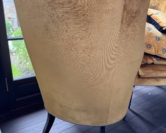 Pair of Victoria Hagan Home Velvet Upholstered Wing Back Chairs with Nailhead Trim. Each Measures 32" W x 36" D. Photo 8 of 9.  