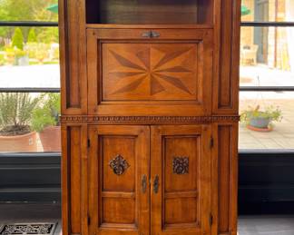 Starburst Inlay Drop Front Secretary / Bar Cabinet Likely Oak with Walnut. Measures 38" W x 20" D x 58" H. Photo 1 of 4. 