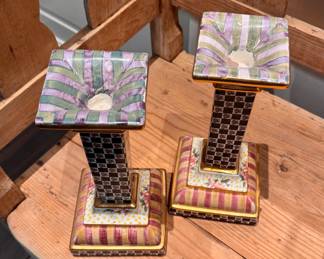 Mackenzie-Childs Frank & Mustard Torquay Candleholders. Each Measures 11" H. Photo 2 of 2. 