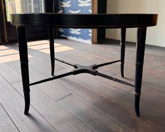 Paper Mache Hand-Painted Natural Motif Tea Table with Faux Bamboo Frame. Measures Approximately 28.5" x 24" x 18" H. Photo 2 of 4.