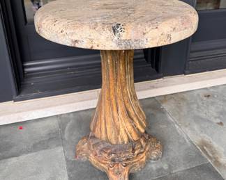 Italian Marble-Top Pedestal Cafe / Bistro Side Table with Fluted Carved Wood Base. Measuresments to Come. Photo 1 of 4. 
