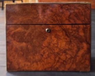 Burl Wood Walnut Liquor Cellar with Crystal Decanters. Photo 1 of 4. 