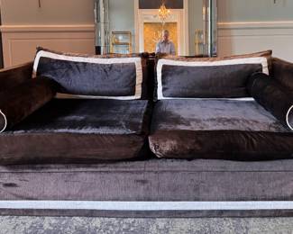 Velvet Mohair Upholstered Sofa. Possibly Victoria Hagan Home. Measures 78" W x 40" D. Some Fading Though Beautiful In Person! Photo 2 of 3. 