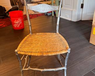 Michael Aram Enchanted Forest Side Chair with Pewter Frame and Woven Rush Seat - 2 Available. Each Measures 18" W x 18" D x 36.75" H with 19.5" Seat Height. Photo 1 of 4.  