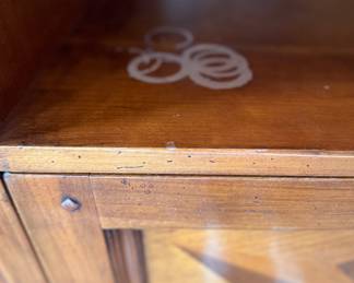 Starburst Inlay Drop Front Secretary / Bar Cabinet Likely Oak with Walnut. Measures 38" W x 20" D x 58" H. Photo 3 of 4. 