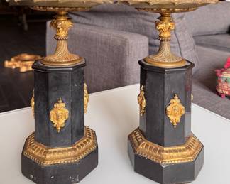 Pair of Gilt Bronze & Marble Tazzas. Each Measures 10" H x 7" D. Photo 1 of 2. 