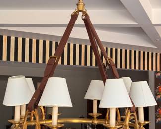 Ralph Lauren Westbury Equestrian-Inspired Brass Chandelier with Leather Straps. Measures 31" H x 30.35" W. Photo 1 of 6. 