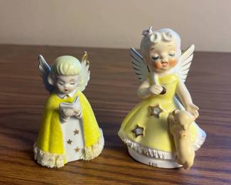 k Ceramic Angel Figurines with HandPainted Yellow Attire and Delicate Wings