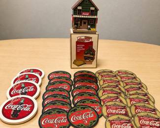 b19 Coca Cola Wooden House Coaster Set with Ceramic and Paper Coasters