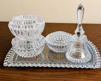 hd Clear Glass Vanity Set with Decorative Tray and Bell