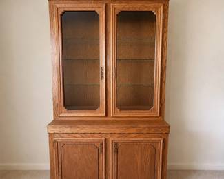 f Large Oak Lighted Display Cabinet with Glass Shelves One of Three Matching