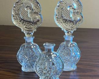p Vintage Clear Glass Perfume Bottles with Ornate Stoppers, Set of 3 H 8in and 4in