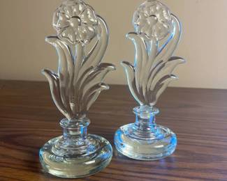 p Vintage Glass Flower Perfume Bottle and Stoppers Set of 2 H 7in