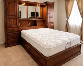 f Furniture Traditions Country Faire Queen Pier Bed with Storage, Mirrors Lights