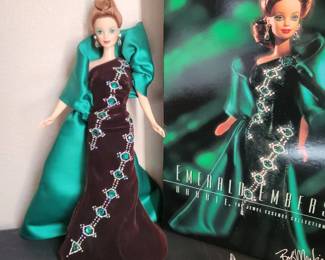 b Emerald Embers Barbie Doll by Bob Mackie Limited Edition Jewel Essence Collection w Original Box