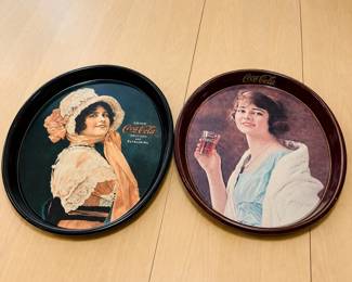 b5 Set of Two Vintage CocaCola Oval Serving Trays with Classic Woman Portraits