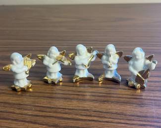 k Set of Five Porcelain Angel Figurines Playing Musical Instruments