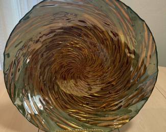 lk Elegant Decorative Swirl Glass Plate with Gold Stand