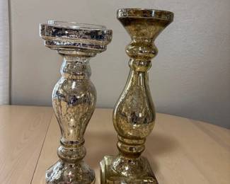 hd Pair of VintageStyle Mercury Glass Pillar Candle Holders Silver Gold Finish