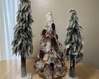 h Assortment of 3 Holiday Decorative Trees with Snow and Pine Cones