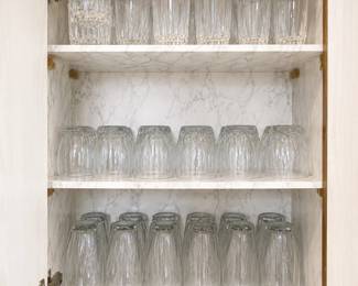 lk Set of 45 Clear Glass Cups with Various Sizes and Designs