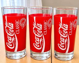 b14 Set of 3 CocaCola Classic Drinking Glasses with Frosted Red Block Background