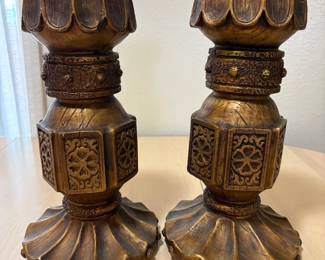 hd Pair of Heavy Ornate Decorative Pillar Candle Holders