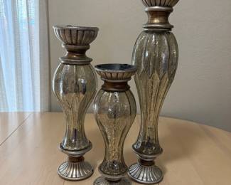 hd Set of Three Granated Mercury Glass Pillar Candle Holders