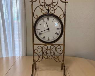 ld Antiqued Gold Mist Wrought Iron Quartz Mantel Clock with Suspended Analog Dial
