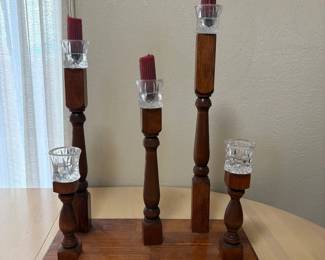 ld Multi Wooden Candle Holder Set with Wooden Base