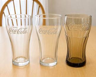 b16 Set of 3 CocaCola Glasses including Clear and Amber Tinted Varieties