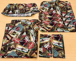 b23 Coca Cola Vintage Style Dining Table Set with Tablecloth, Placemats, Napkins, valances and Bread Box Cover