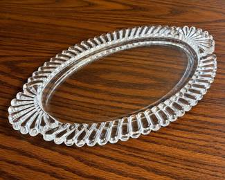 hd Clear Glass Oval Serving Tray with Decorative Ribbed Edges