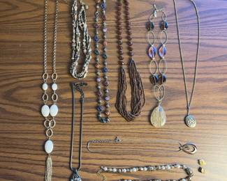 k Mixed Costume Jewelry Collection Assorted Beaded, Stone Statement Necklaces and a Set of Pins